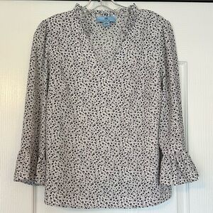 CeCe White Black Floral Top Size S